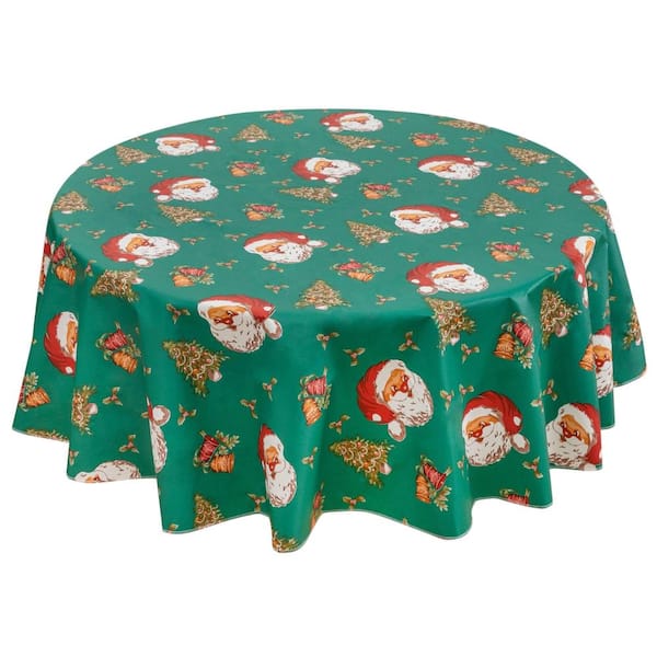 60'' Christmas Vinyl with Flannel Backing Oilcloth Tablecloth Waterproof Tablecloth