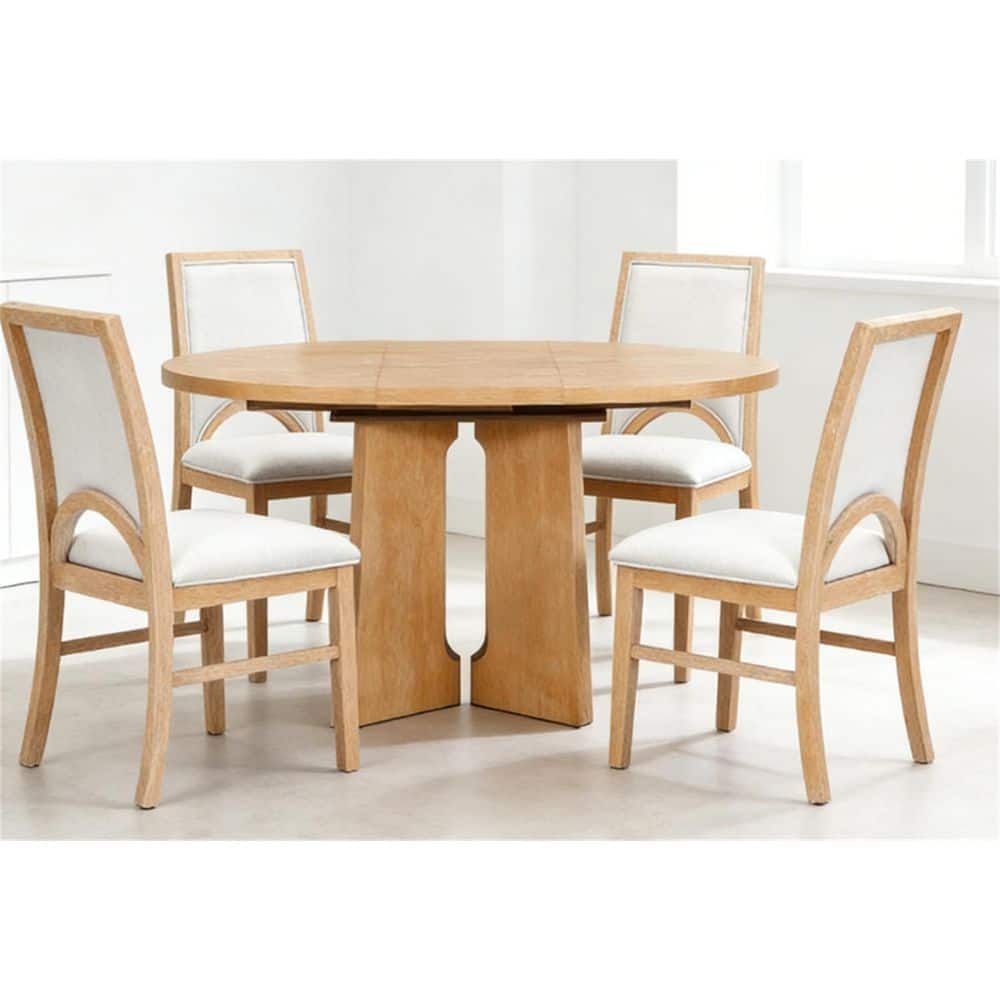 5-Piece Wood Top Dining Table Set Seats-4 with 4-Upholstered Dining Chairs and 16 in. Removable Leaf in Natural+Beige price history on PriceWatchPro