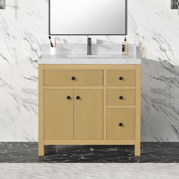 Tissa 36 in. W x 22 in. D x 35 in. H Single Sink Freestanding Bath Vanity in Classic Oak with White Quartz Top