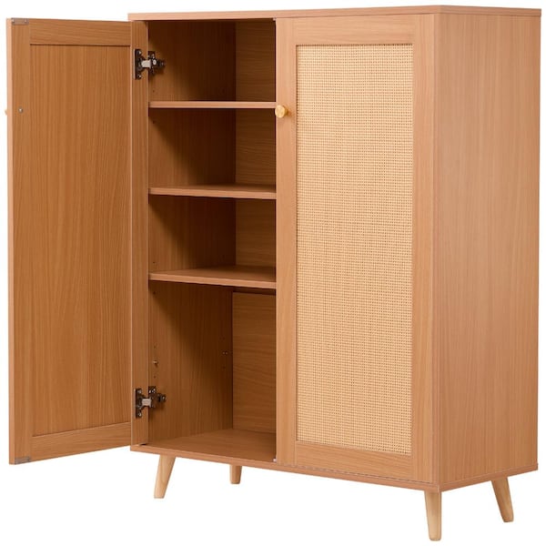 5-Tier Rattan Shoe Cabinet with 2 Doors, Adjustable Shelves, 40.35 in. Tall Entryway Shoe Storage Organizer