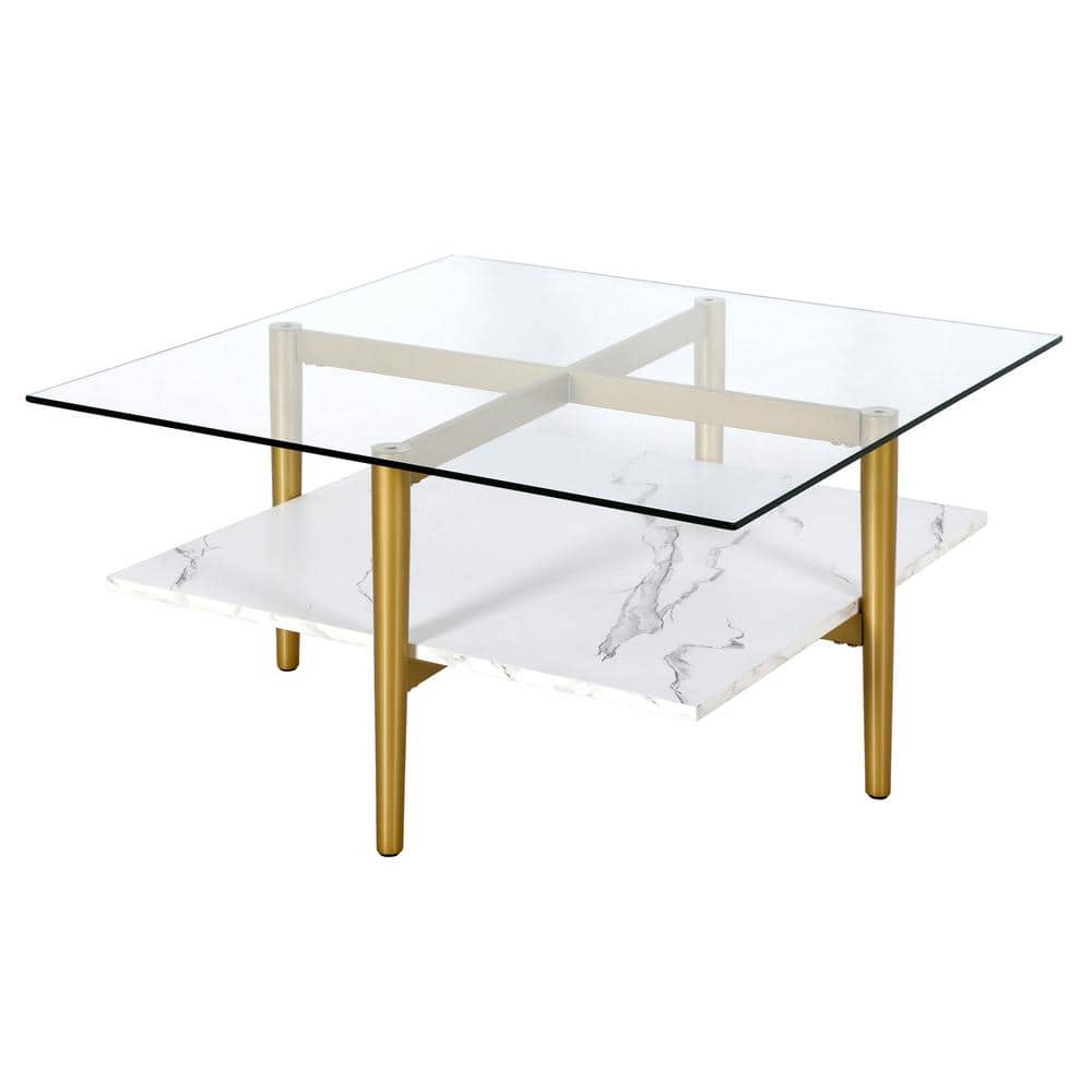 Otto Mid-Century Brass & Faux Marble Square Coffee Table