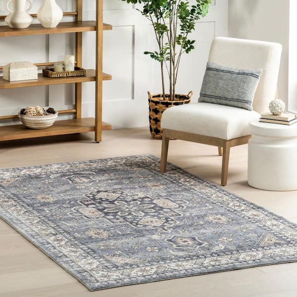 Jordan Vintage Medallion Machine Washable Grey 36 ft. x 60 ft. Accent Rug