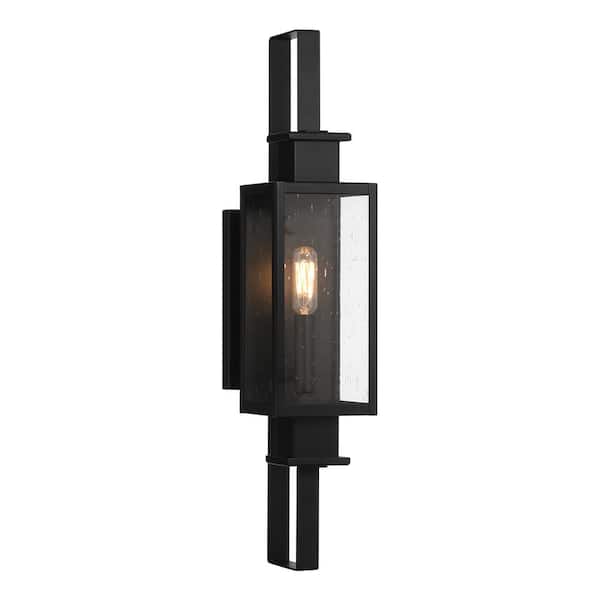 Savoy House Ascott 21.5 in. Matte Black Outdoor Hardwired Wall Lantern Sconce with Clear Seeded Glass and No Bulbs Included