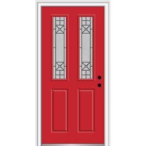 36 in. x 80 in. Courtyard Left-Hand 2-Lite Decorative Painted Fiberglass Smooth Prehung Front Door, 4-9/16 in. Frame