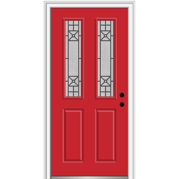 MMI Door 30 in. x 80 in. Courtyard Left-Hand 2-Lite Decorative Painted Fiberglass Smooth Prehung Front Door on 4-9/16 in. Frame