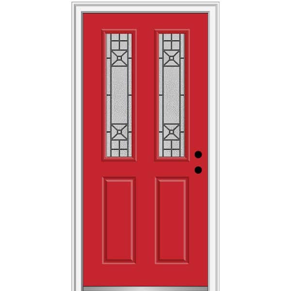 MMI DOOR 36 in. x 80 in. Courtyard Left-Hand 2-Lite Decorative Painted Fiberglass Smooth Prehung Front Door on 4-9/16 in. Frame