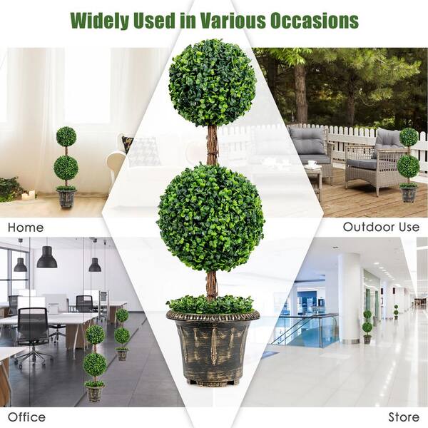 Costway 36 '' Artificial Topiary Double Ball Tree leaf