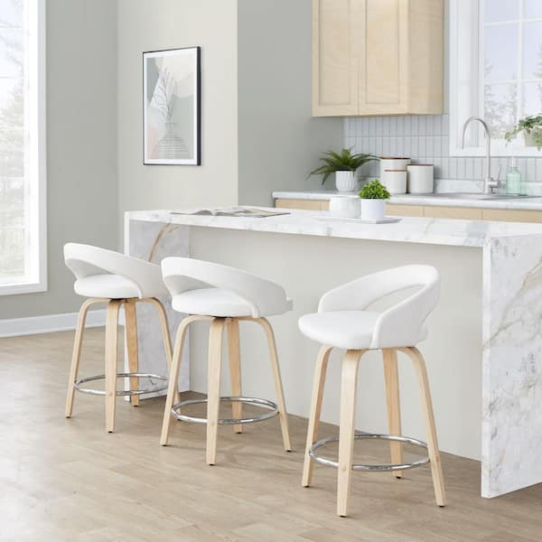 Grotto Upholstered 24 in. Natural Wood and White Velvet Fixed-Height Counter Stool (Set of 2)