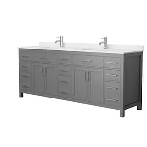 Beckett 84 in. W x 22 in. D Double Vanity in Dark Gray with Cultured Marble Vanity Top in Carrara with White Basins