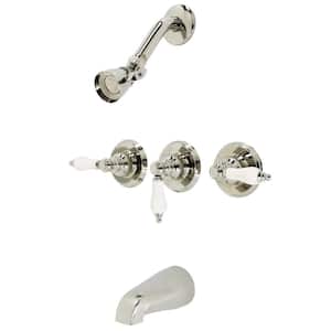 Victorian Triple Handle 1-Spray Tub and Shower Faucet 2 GPM with Corrosion Resistant in. Polished Nickel