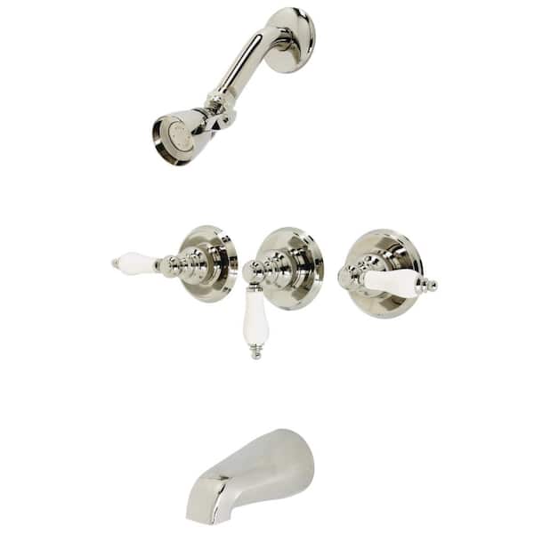 Kingston Brass Victorian Triple Handle 1-Spray Tub and Shower Faucet 2 GPM with Corrosion Resistant in. Polished Nickel