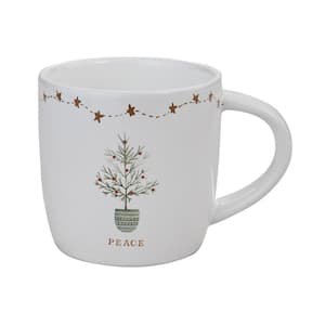 Rustic Christmas Peace 16 oz. White Stone Mug - (Set of 4)