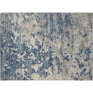 Accord Blue 1 ft. 8 in. x 2 ft. 6 in. Abstract Indoor/Outdoor Washable Area Rug