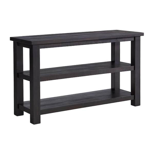 Martin Svensson Home Space Saver 50 in. Black Coffee Rectangular Solid Wood Console Table with Shelves