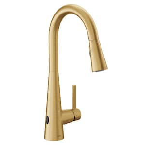 Sleek Touchless Single Handle Pull-Down Sprayer Kitchen Faucet with MotionSense Wave in Brushed Gold