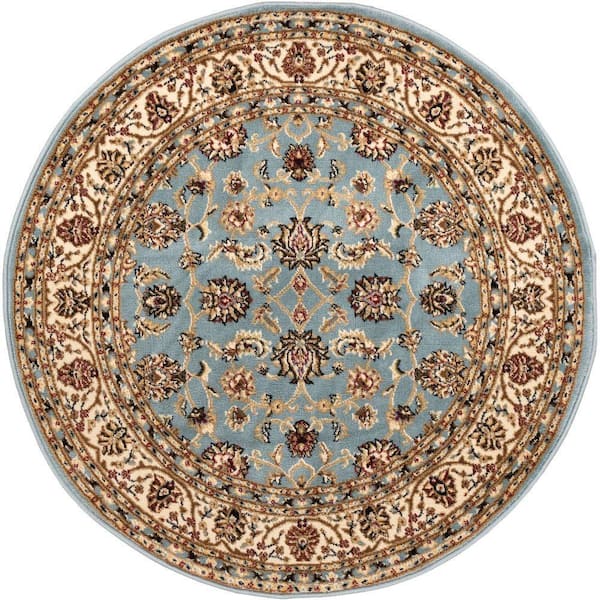 Barclay Sarouk Light Blue 5 ft. Traditional Floral Round Area Rug