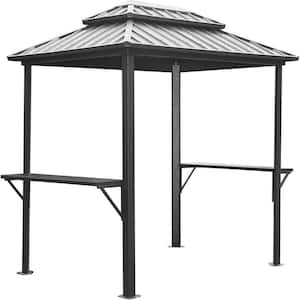 8 ft. x 6 ft. Aluminum Grill Gazebo Outdoor Metal Frame with Shelves Serving Tables (Gray)