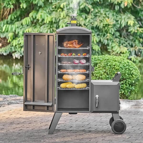 Charcoal Offset Smoker, Steel BBQ Offset Smoker with Side Firebox, Movable Outdoor Pellet Grill in Black 2025 update