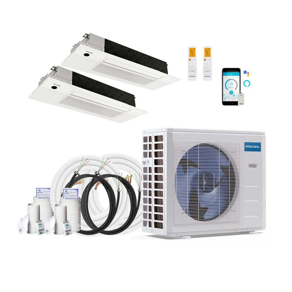 DIY 5th Gen 21,000 BTU 2.25 Ton 2 Zone 23 SEER2 Ductless MiniSplit AC and Heat Pump - Cassettes 9K,12K and 16,35ft Lines price history on PriceWatchPro