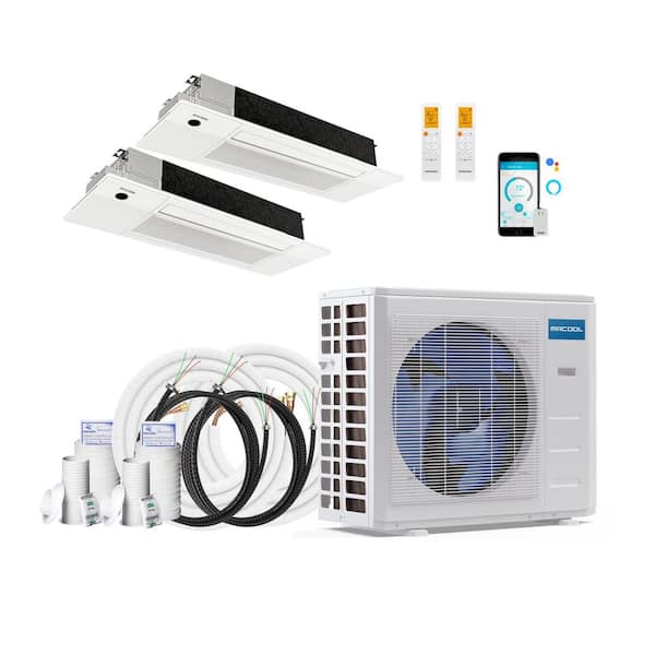 DIY 5thGen 30,000 BTU 3 Ton 2 Zone 23 SEER2 Ductless MiniSplit AC Heat Pump with Cassettes 12K,18K and 16,35 ft. Lines