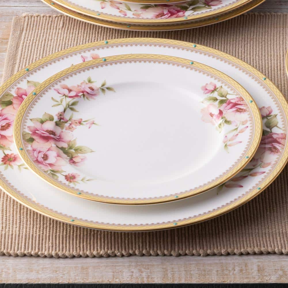 Hertford White Bone China Salad Plates with Floral Design, Set of 4