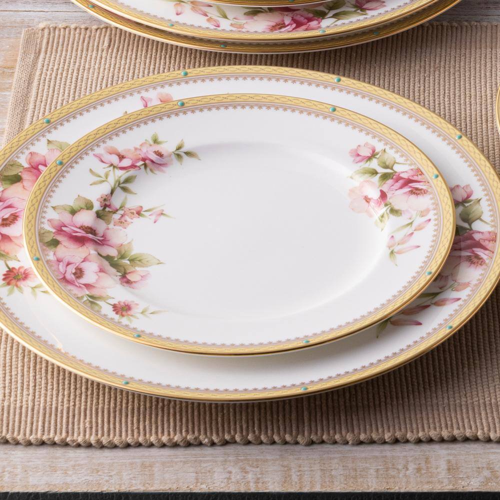 Hertford White Bone China Salad Plates with Floral Design, Set of 4