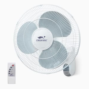 16 in. Wall-Mount Oscillating Fan in White with Adjustable Tilt with Remote and Timer