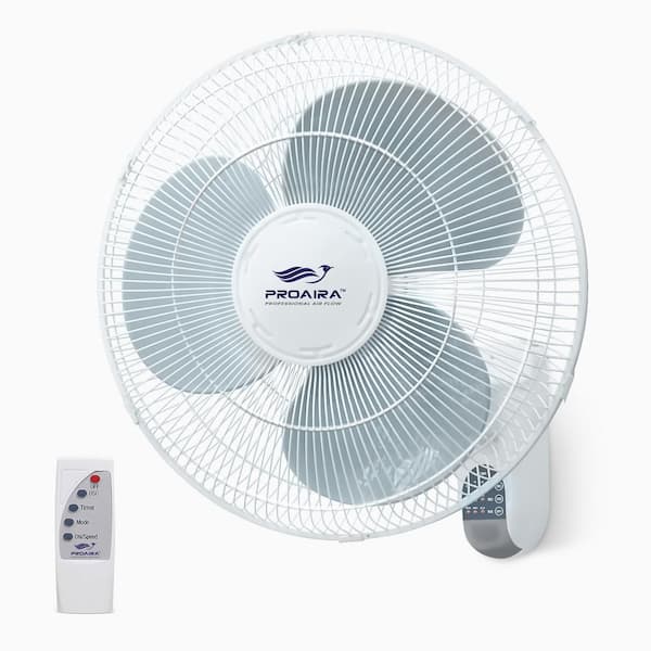 PROAIRA 16 in. Wall-Mount Oscillating Fan in White with Adjustable Tilt with Remote and Timer