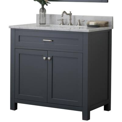 Redmond 24 In W X 34 2 H Bath Vanity Gray With Marble Top White Basin Hkgb 101 G Cwmt The Home Depot - 24 Inch White Bathroom Vanity With Gray Top