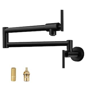 Restaurant Wall Mount Pot Filler Faucet Double Handle in Matte Black