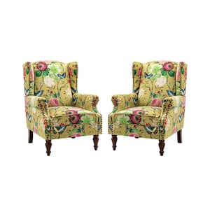 Gille Traditional Mustard Upholstered Wingback Accent Chair with Spindle Legs (Set of 2)
