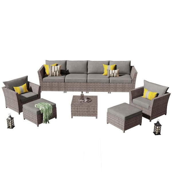 XIZZI Rose 9-Pieces Wicker Patio Conversation Seating Sofa Set