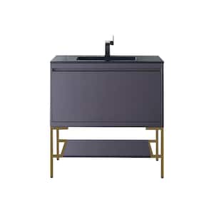 Milan 35.4 in. W x 18.1 in. D x 36 in. H Bathroom Vanity in Modern Grey Glossy with Charcoal Black Mineral Composite Top