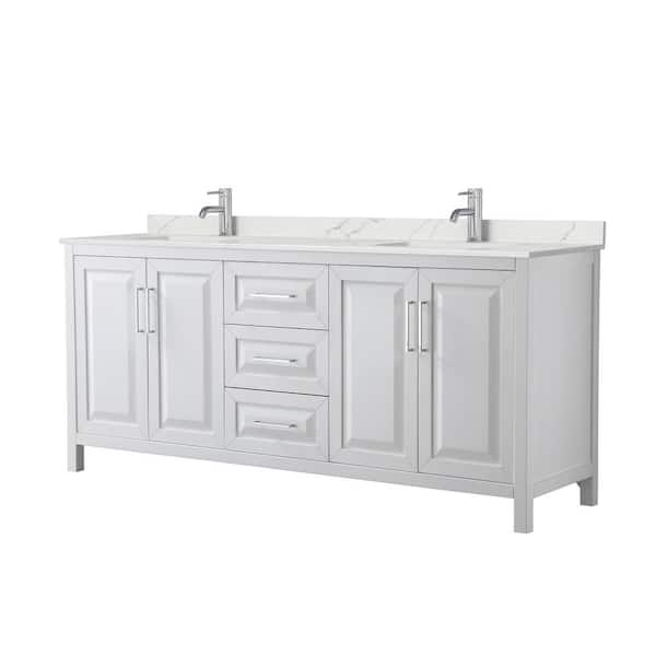 Wyndham Collection Daria 80 in. W. x 22 in. D x 35.75 in. H Double Bath Vanity in White with Giotto Quartz Top