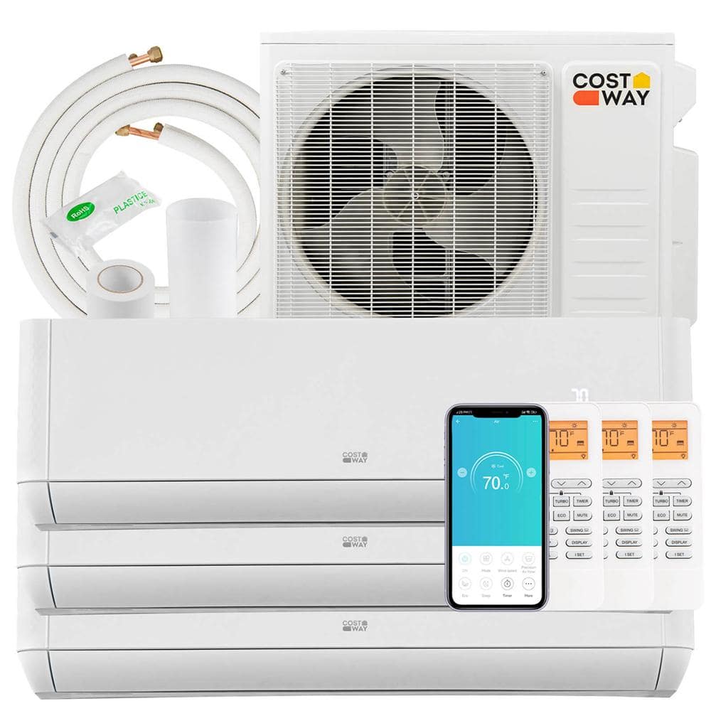 Costway 36K BTU 3 Zone 9K 18K BTU 21.5 SEER2 Mini Split Air Conditioner ...