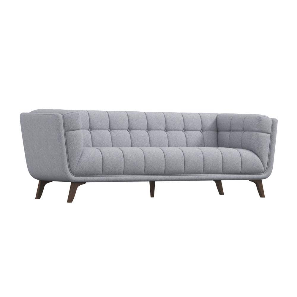 Kansas 86 in. W Square Arm Mid Century Modern Style Comfy Linen Sofa in Light Gray (Seats 3) -  Ashcroft Furniture Co, HMD00347