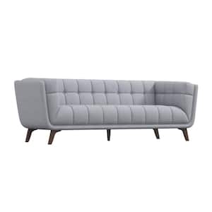 Kansas 86 in. W Square Arm Mid Century Modern Style Comfy Linen Sofa in Light Gray (Seats 3)