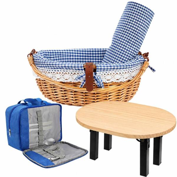 Wicker Picnic Basket Set for 2 with Detachable Table, Utensil Bag, Waterproof Blanket and Removable Liner