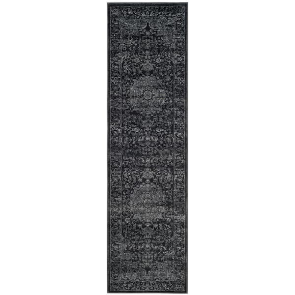 SAFAVIEH Carnegie Dark Gray/Cream 2 ft. x 8 ft. Border Runner Rug
