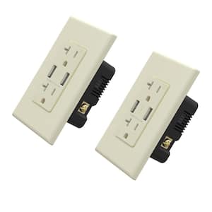 4.0 Amp Dual USB Ports with Smart Chip, 20 Amp Duplex Tamper Resistant Outlet, Wall Plate Included, Almond (2-Pack)