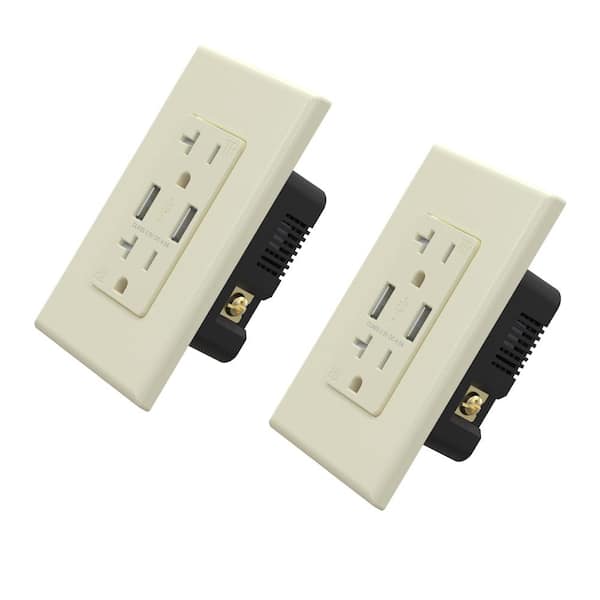 ELEGRP 4.0 Amp Dual USB Ports with Smart Chip, 20 Amp Duplex Tamper Resistant Outlet, Wall Plate Included, Almond (2-Pack)