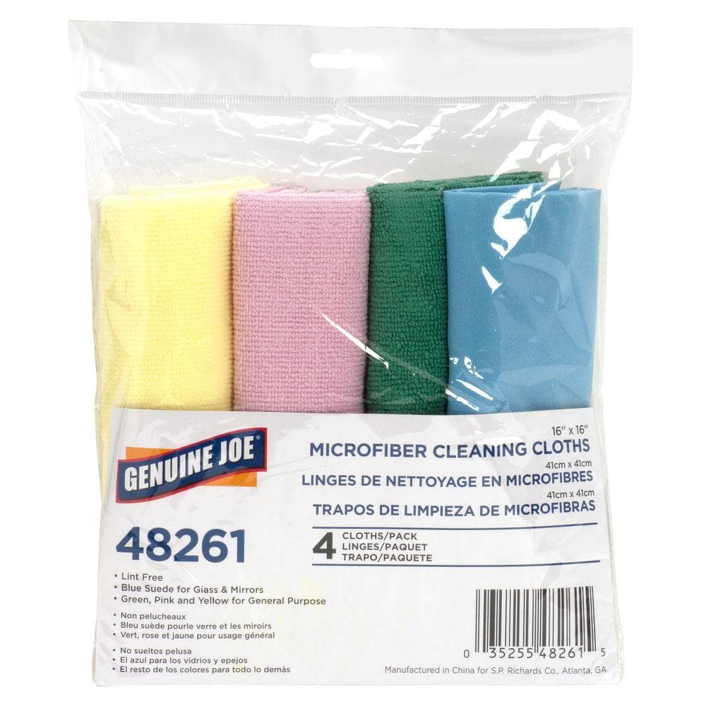 Assorted Color 16"x16" Microfiber Cleaning Cloths, 4 Pack