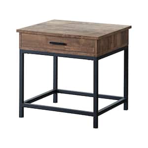 23.5 in. Brown and Black Rectangular Wood end table with Single Drawer