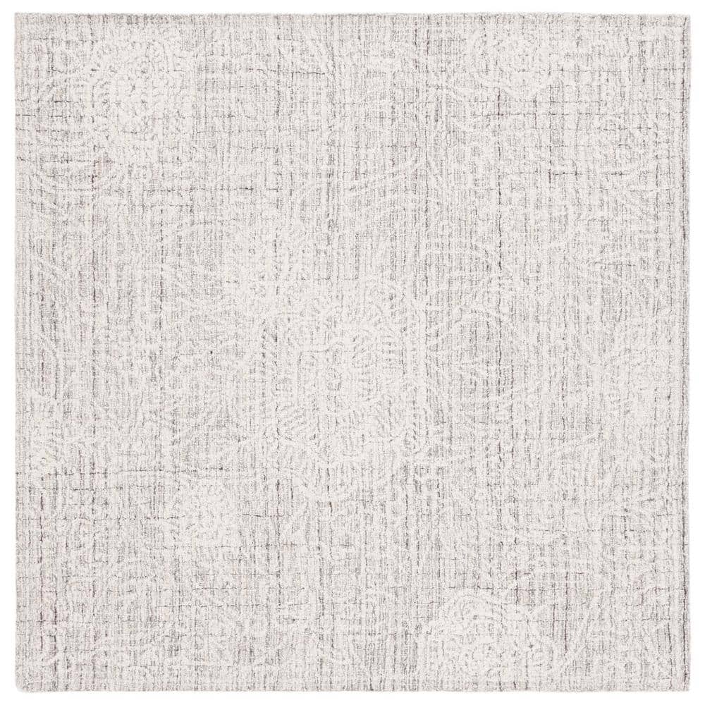 Gray Ivory Tufted Wool Square Area Rug