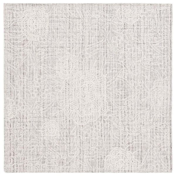 SAFAVIEH Ebony Gray/Ivory 6 ft. x 6 ft. Floral Square Area Rug