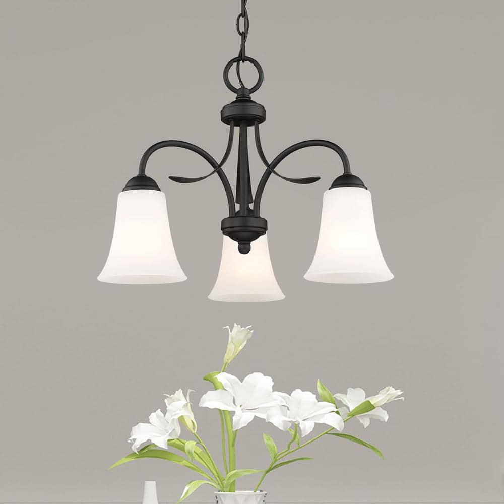 Black 3-Light Chandelier with Hand Blown Satin Glass
