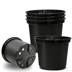 5-Pack Black 5 Gal. 9.5 in. Plastic Nursery Pots, Plant Containers with Drainage Holes, Round Sturdy Garden Planters