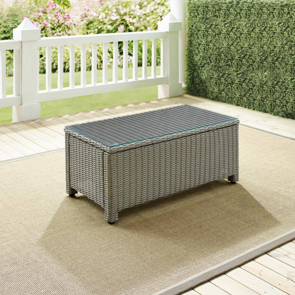 Bradenton Gray Wicker Outdoor Coffee Table with Glass Top
