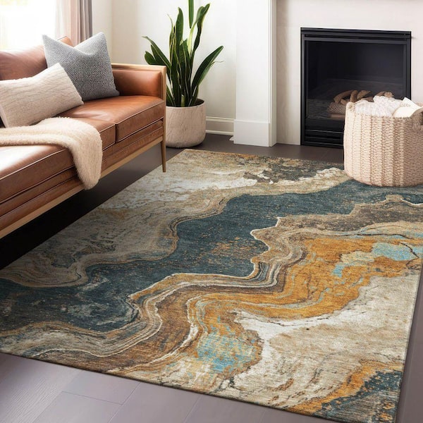 Chantille Machine Washable Indoor/Outdoor Abstract ACN1907 Wheat 9 ft. x 12 ft. Accent Rug