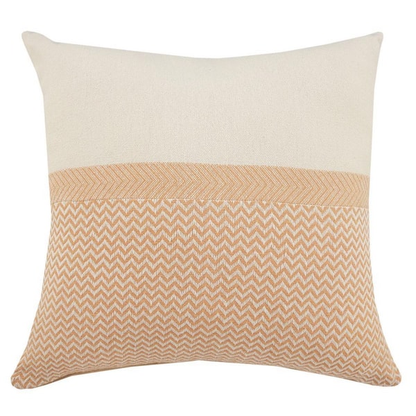 HomeRoots Orange, Off White Geometric Polyester 18 in. x 18 in. Throw Pillow